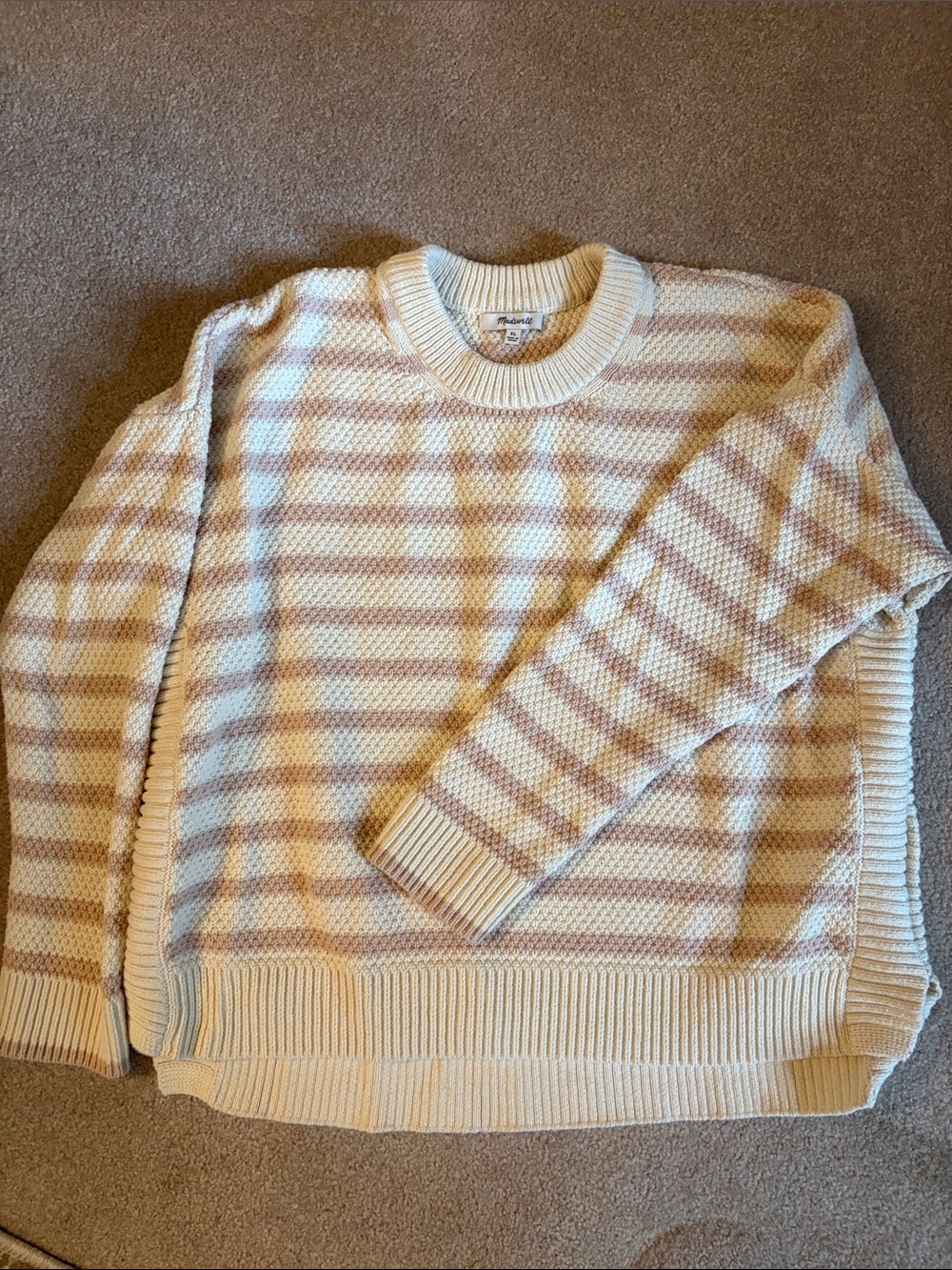 Madewell Women’s Cream & Light Rose Striped Crewneck Sweater